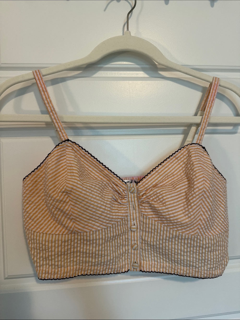 Free People Striped Peach Seersucker Crop Top